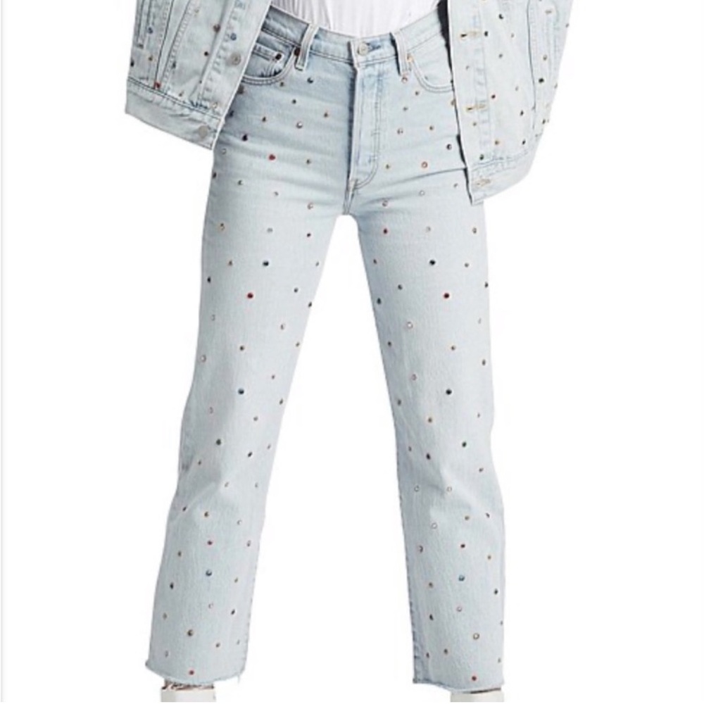 Levi's High Rise Light Wash Jeans with Multicolor Dot Embellishments